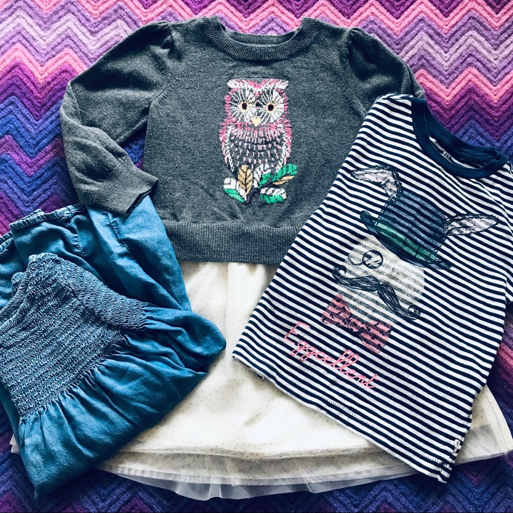 (3) GAP Spring Owl Bunny Lot Dresses Shirt